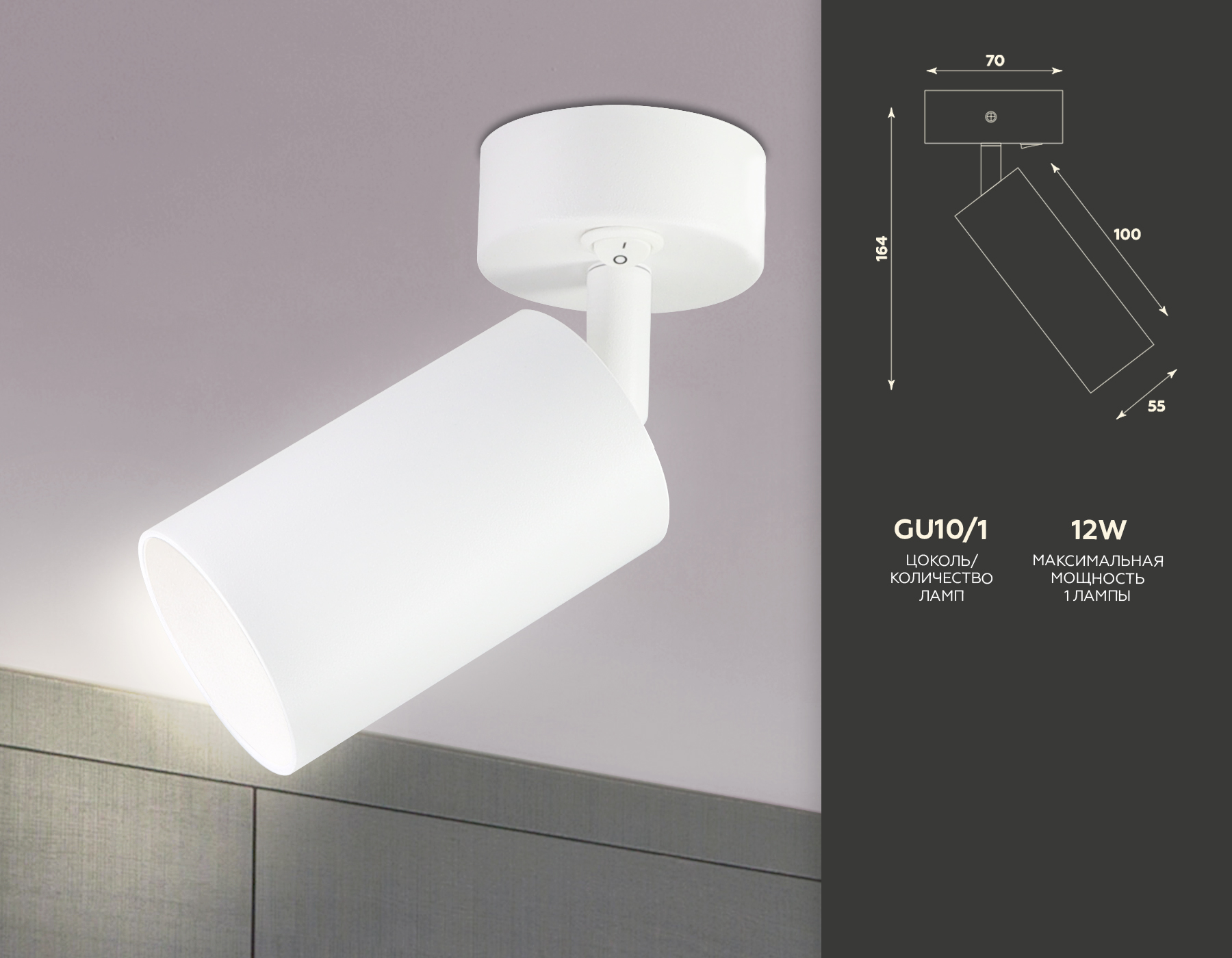 TA126 WH белый GU10 max 12W D70*164*D55