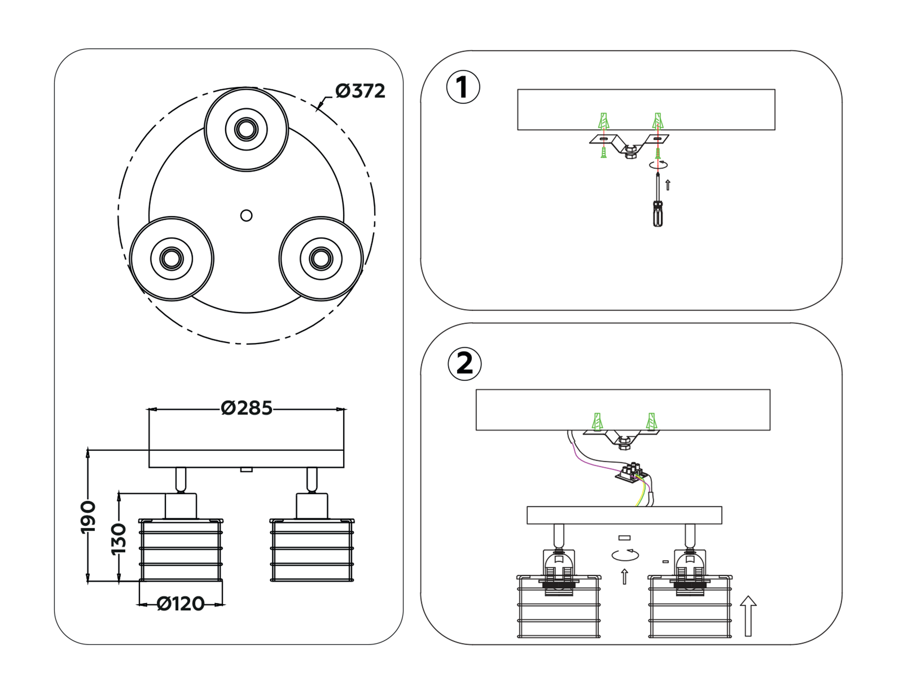 TR8092/3 BK/CH черный/хром E27*3 max 40W D372*190