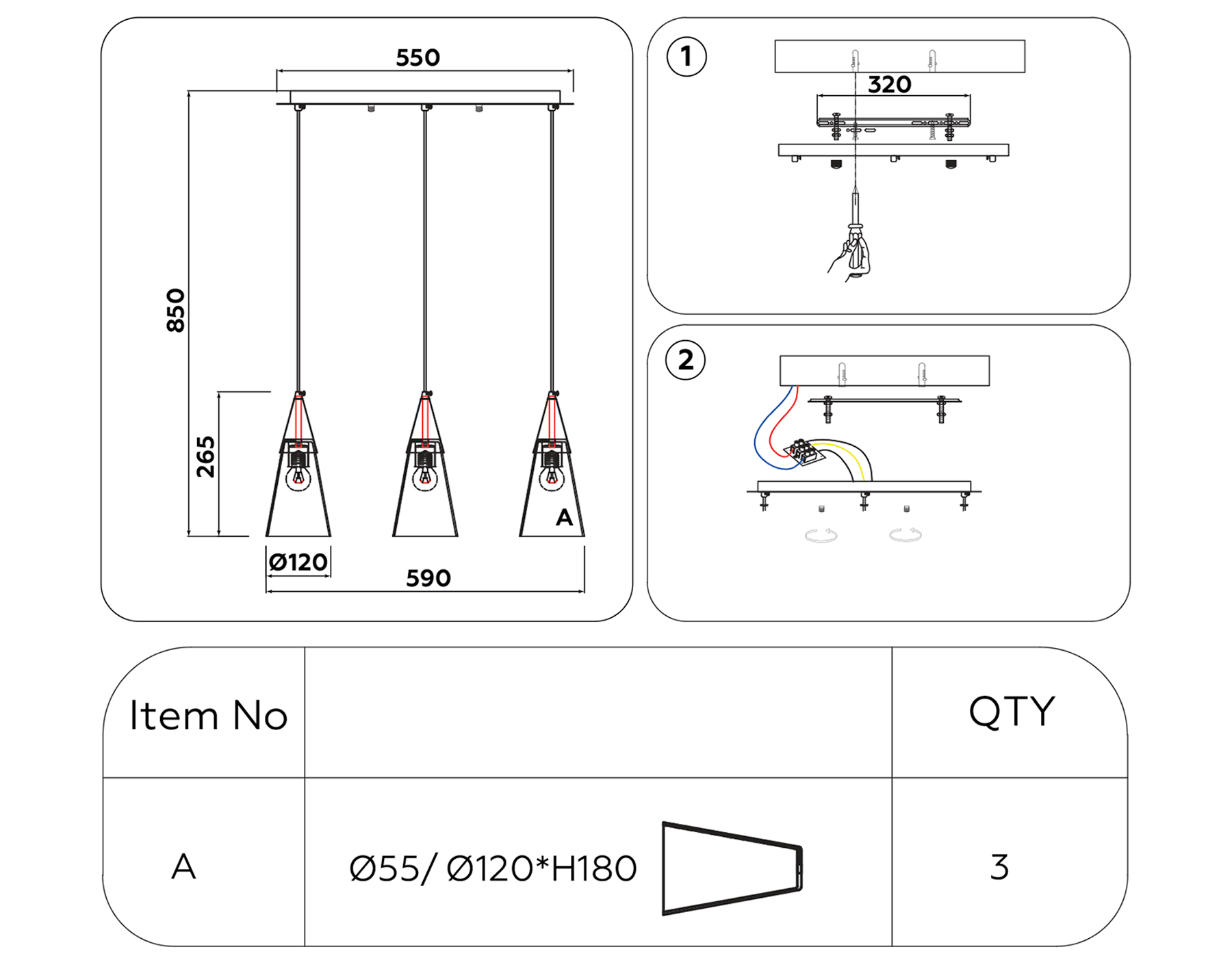 TR3669/3 BS/CL латунь/прозрачный E14/3 max 40W 590*120*850
