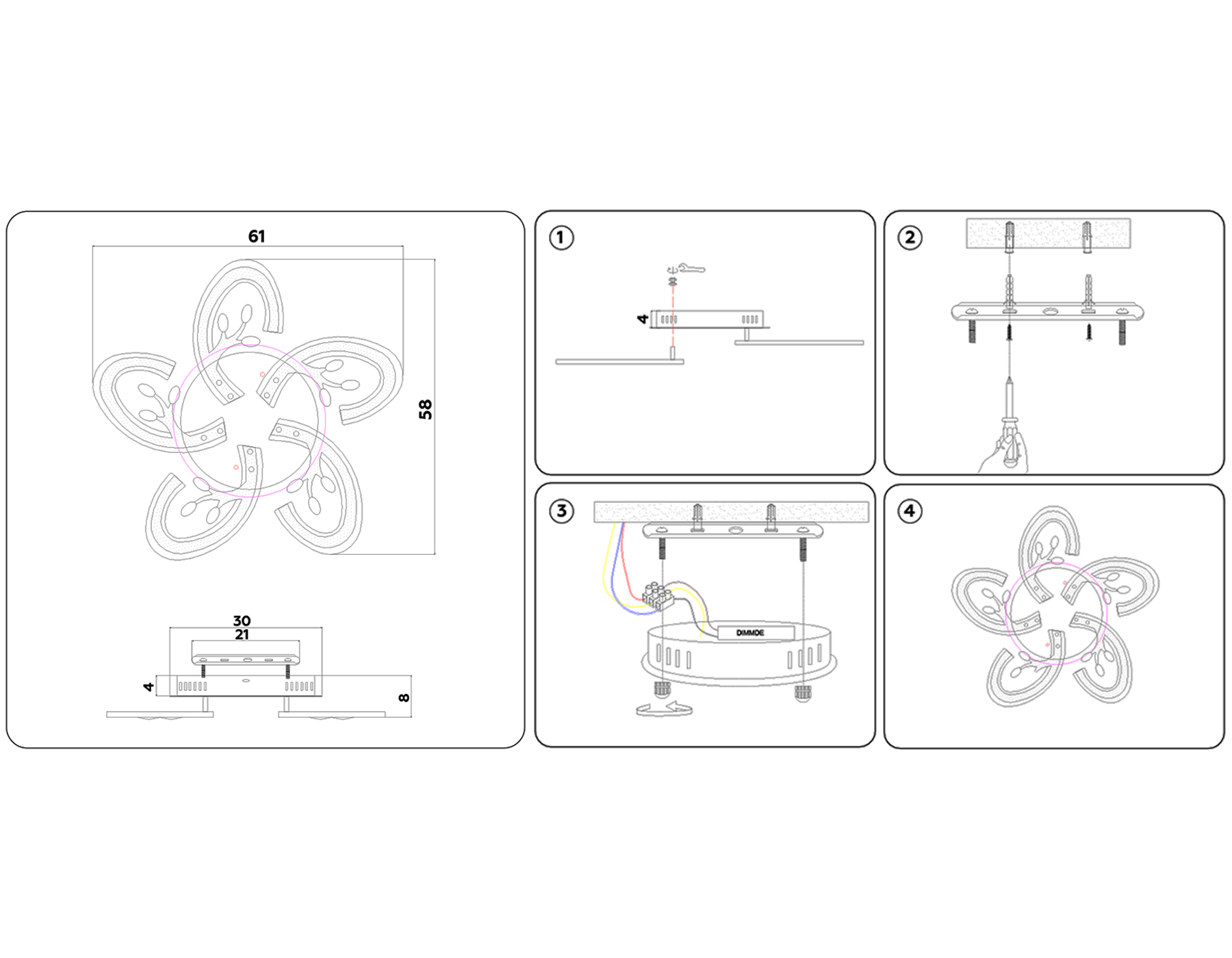 FA512/5 WH белый 120W 610*580*80 (ПДУ РАДИО 2.4G)