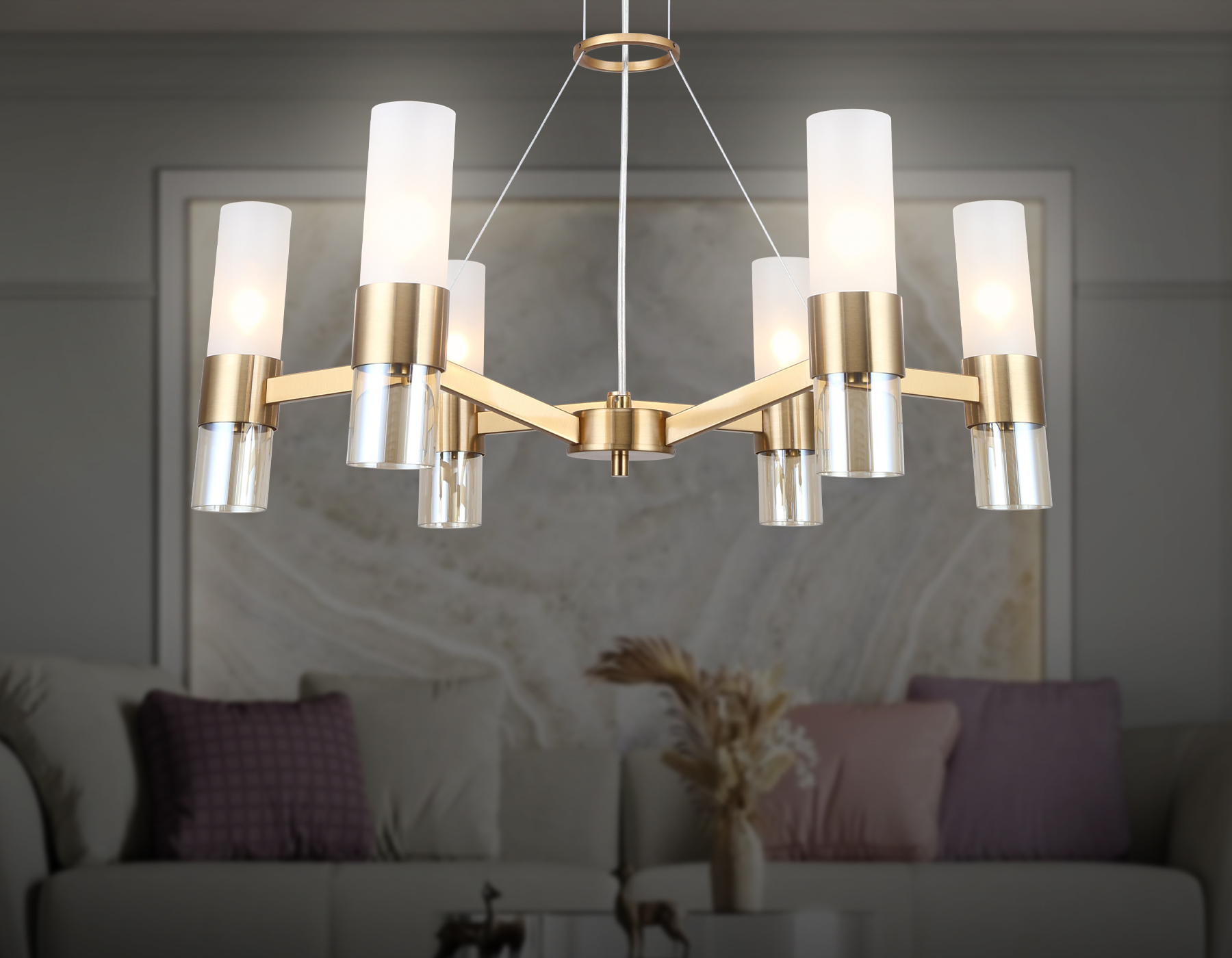 LH55114/6 BS/FR/TI латунь/белый матовый/янтарь E14*6 max 40W D650*1080