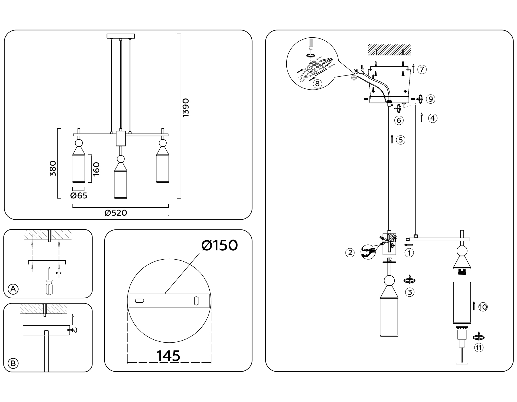 LH55276/5 BS/FR латунь/белый матовый E14*5 max 40W D520*1390