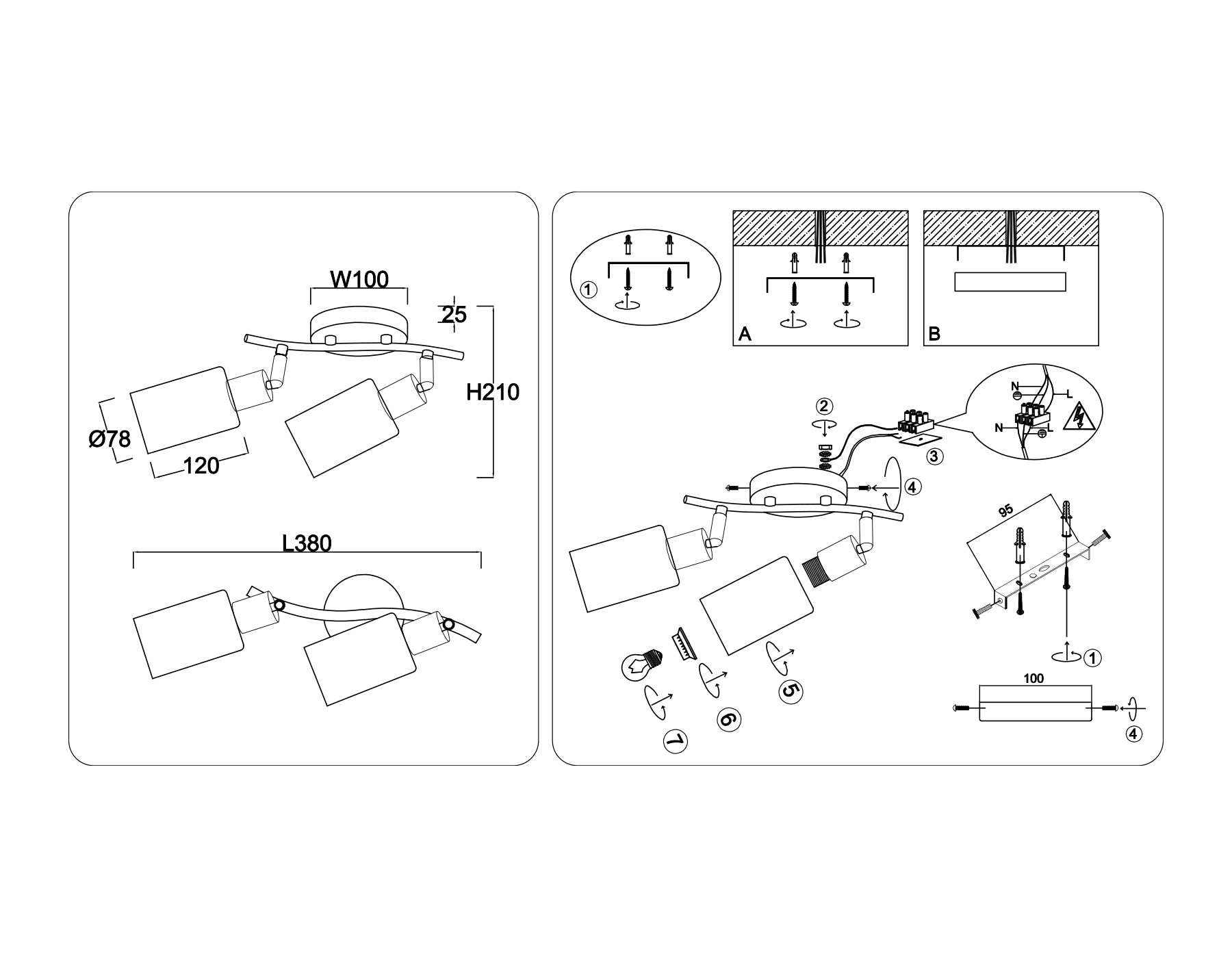 TR8721/2 BK/WD черный/дерево E14/2 max 60W 380*100*210