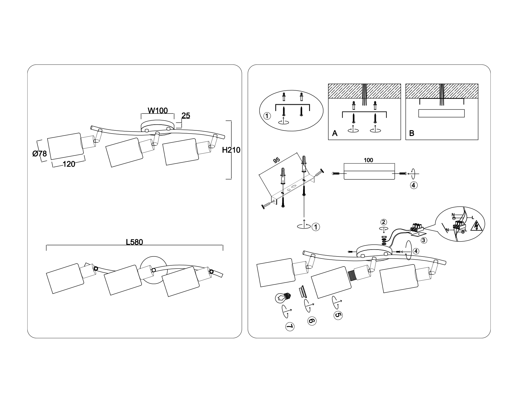 TR8722/3 BK/WD черный/дерево E14/3 max 60W 580*100*210