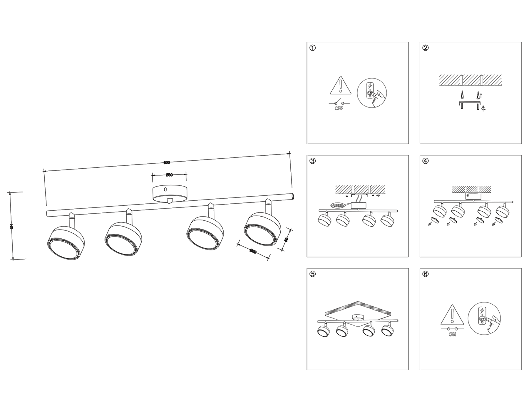 TN71027/4 WH белый GX53/4 max 12W 600*80*140