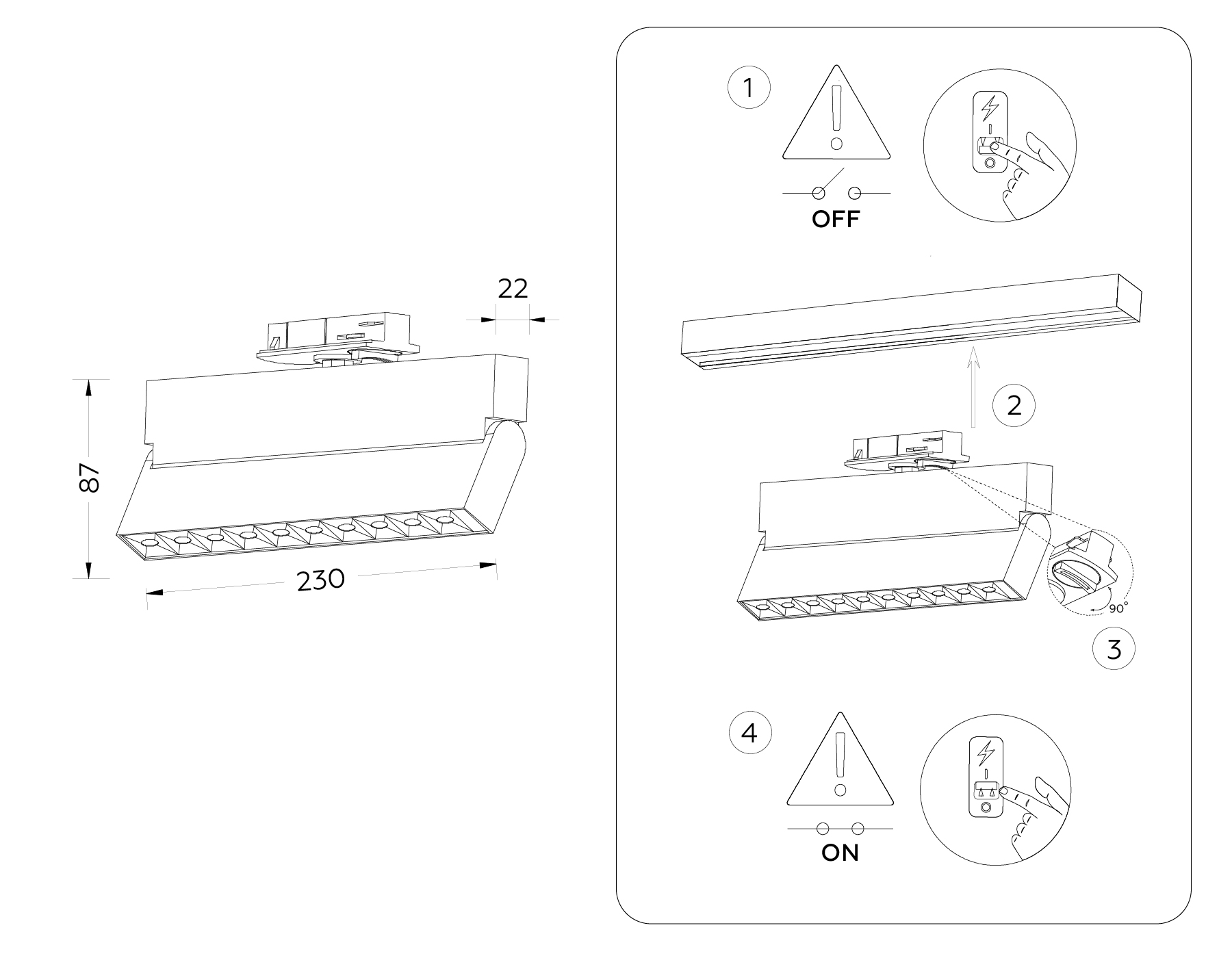 GL6817 BK черный LED 12W 3000K 24° 230*22*87