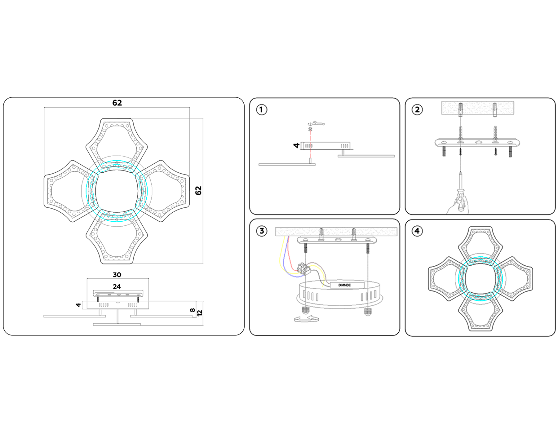 FA575/4+1 WH белый 106W 620*620*120 (ПДУ РАДИО 2.4G)