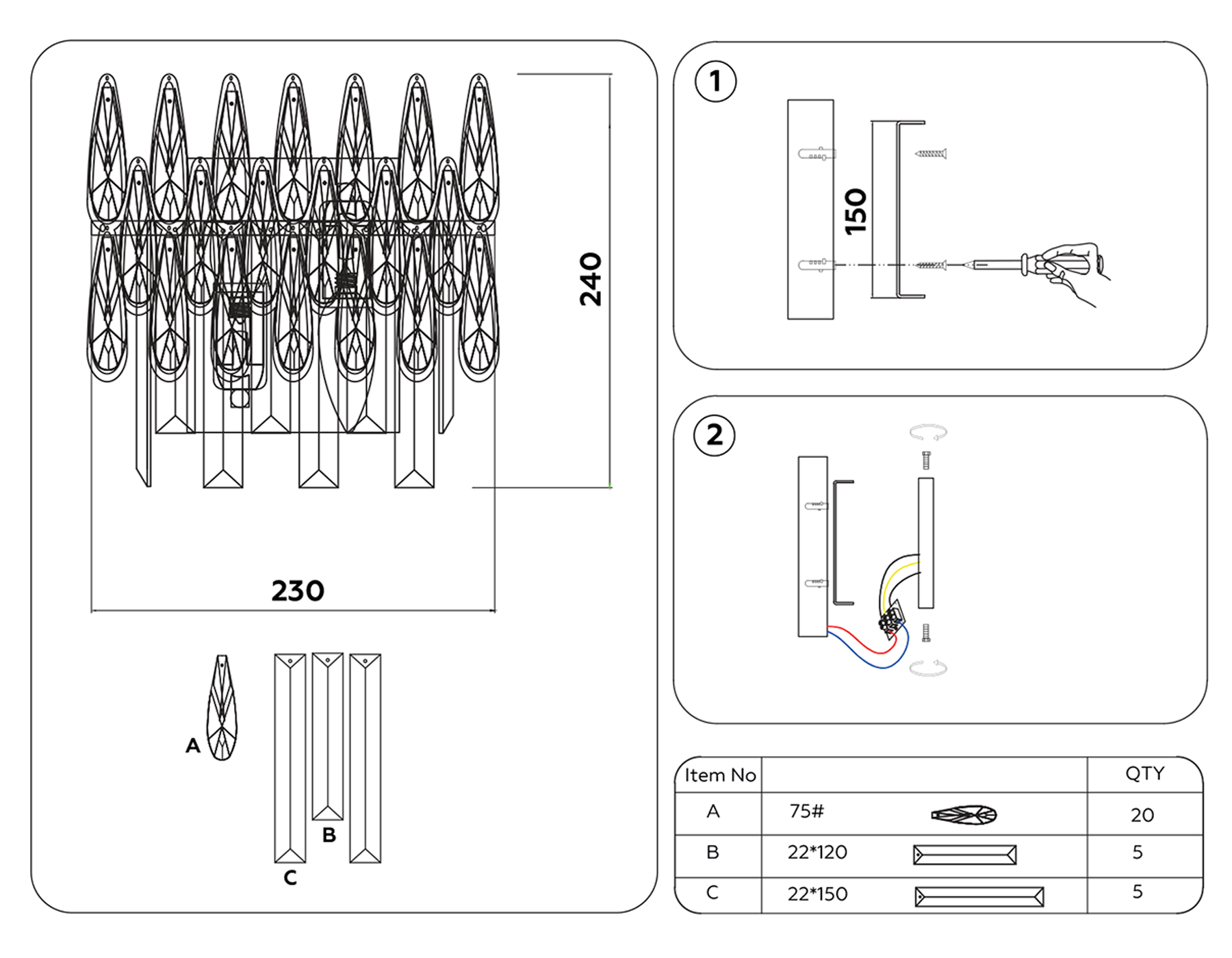 TR5269/2 GD/CL золото/прозрачный E14/2 max 40W 240*230*140