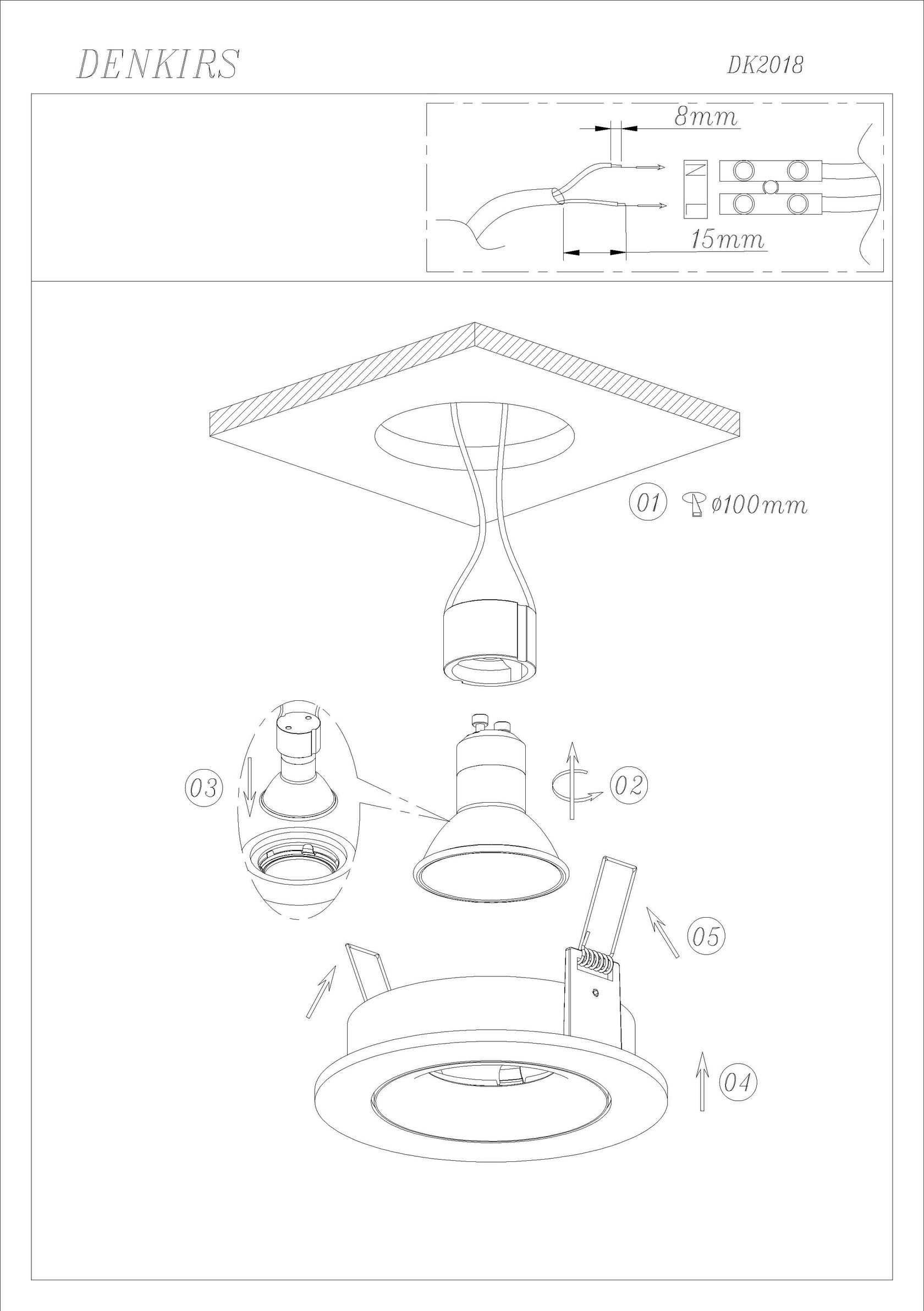 DK2018-WH Встраиваемый светильник, IP 20, 50 Вт, GU10, белый, алюминий