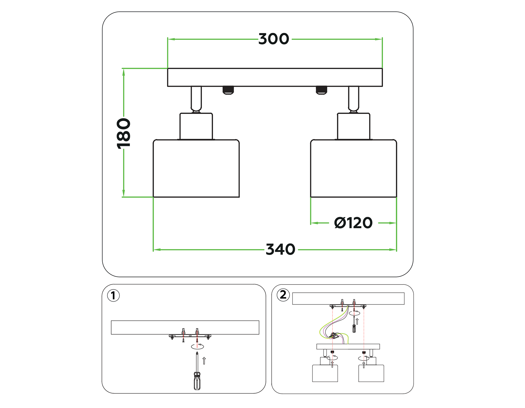 TR8141/2 WH белый E27*2 max 40W 340*120*180
