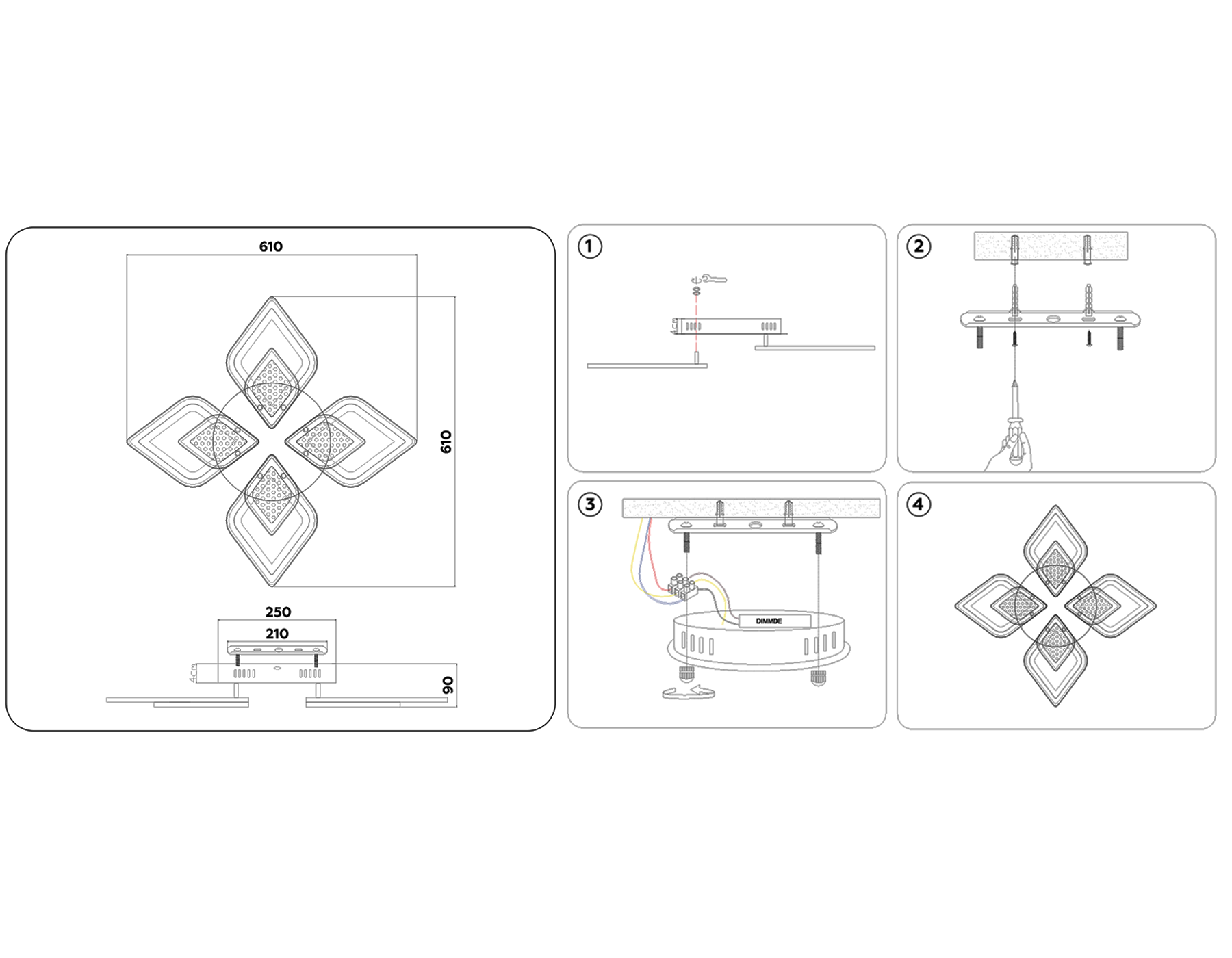 FA4285/4+4 WH белый 3000K/4200K/6400K 82W 610*610*90 (ПДУ РАДИО 2.4G)