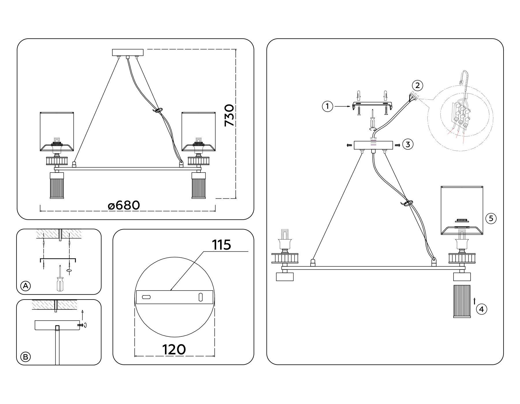 LH71291/6 SN/WH никель/белый E14/6 max 40W D680*730