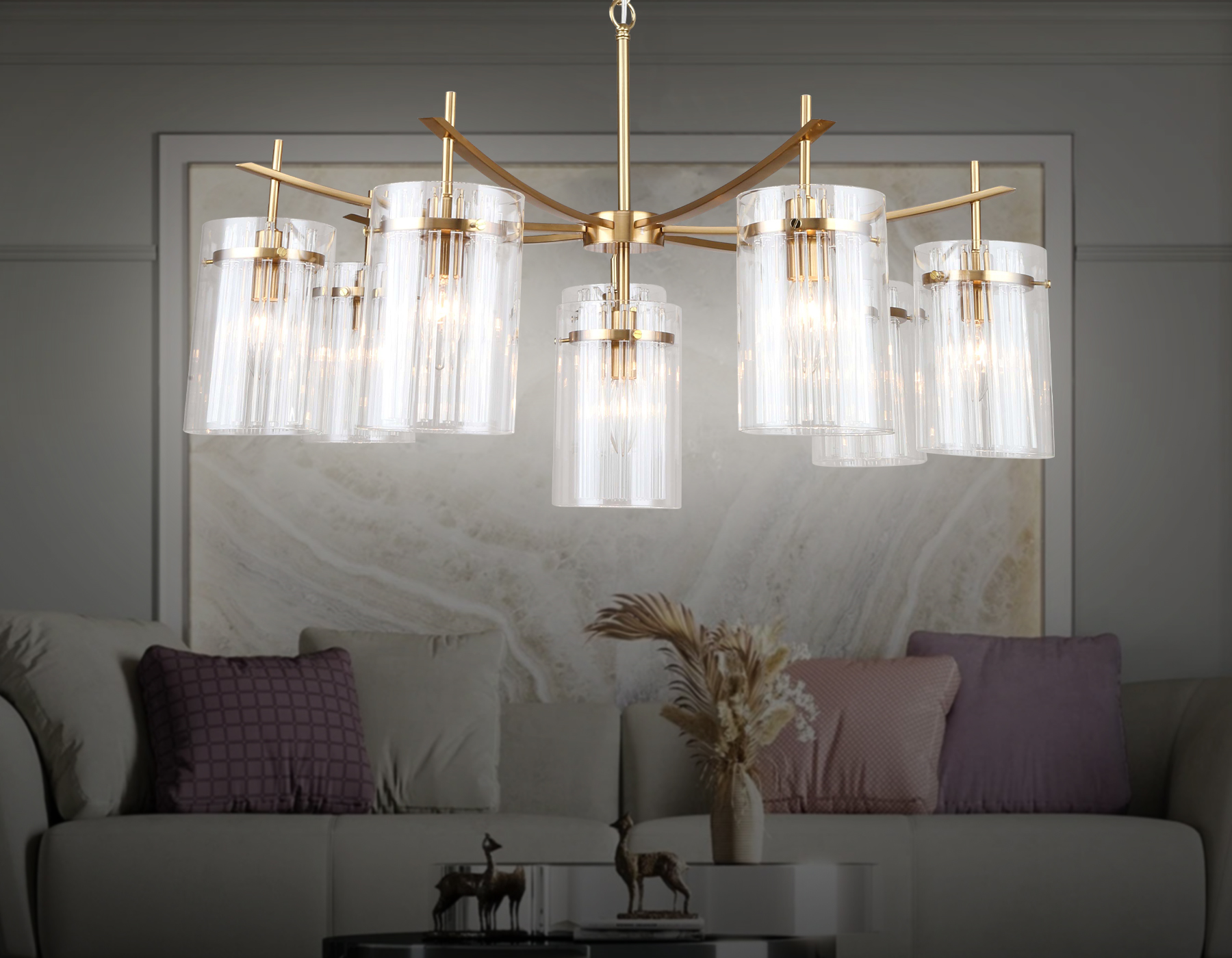 LH56033/7+1 BS/CL латунь/прозрачный E14*8 max 40W D790*1200