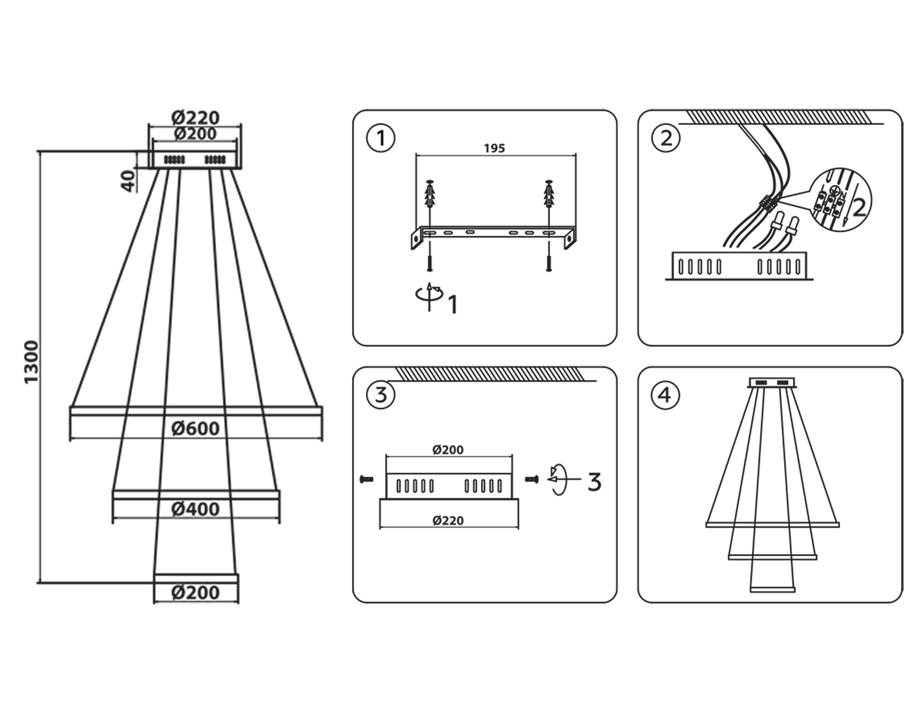 FL40821/3 BK черный 4200K 56W D200/400/600*1300 (Без ПДУ)
