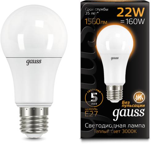 Лампа Gauss LED A70 22W E27 1560lm 3000K 1/10/50