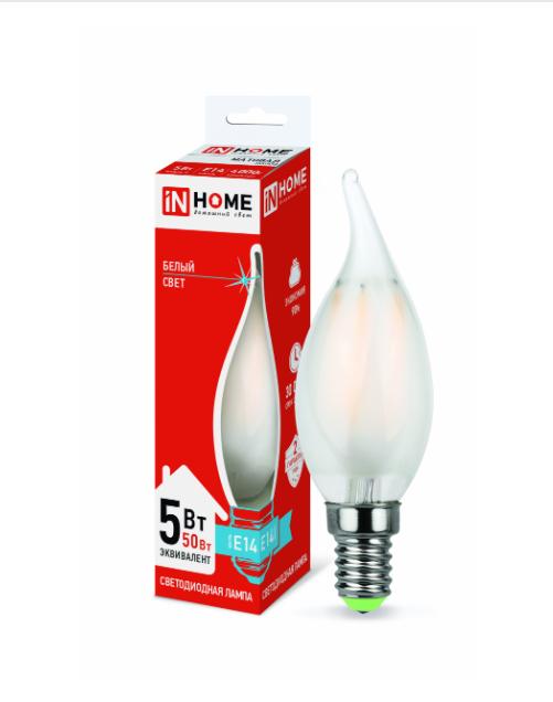 Лампа светодиодная LED-СВЕЧА НА ВЕТРУ-deco 5Вт 230В Е14 4000К 450Лм матовая IN HOME