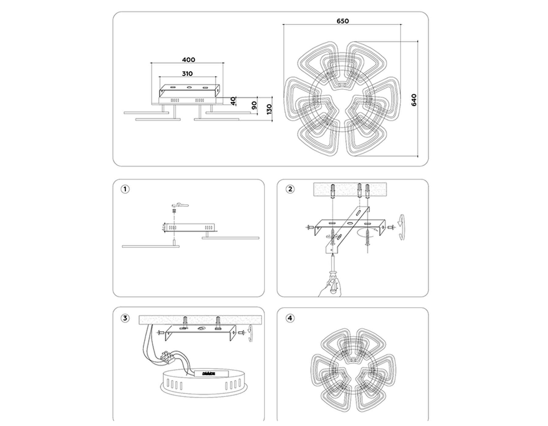 FA8892/6+3 WH/CH белый/хром 210W 3000K/4200K/6400K 650*640*130 (ПДУ РАДИО 2.4G)