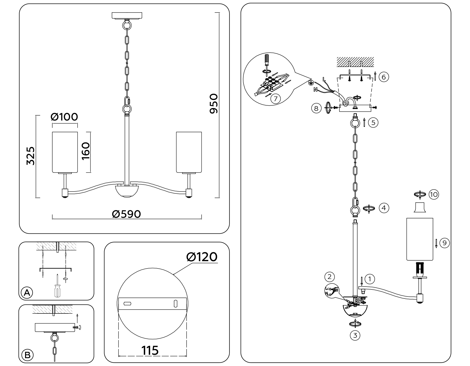 LH56051/5 BS/FR латунь/белый матовый E14*5 max 40W D590*950