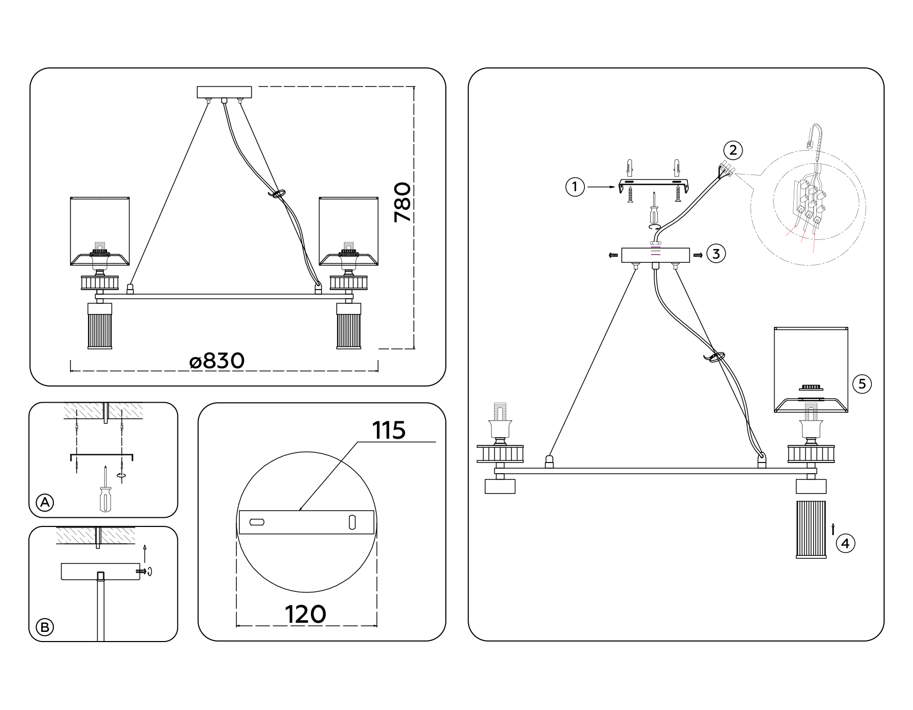 LH71293/8 SN/WH никель/белый E14/8 max 40W D830*780