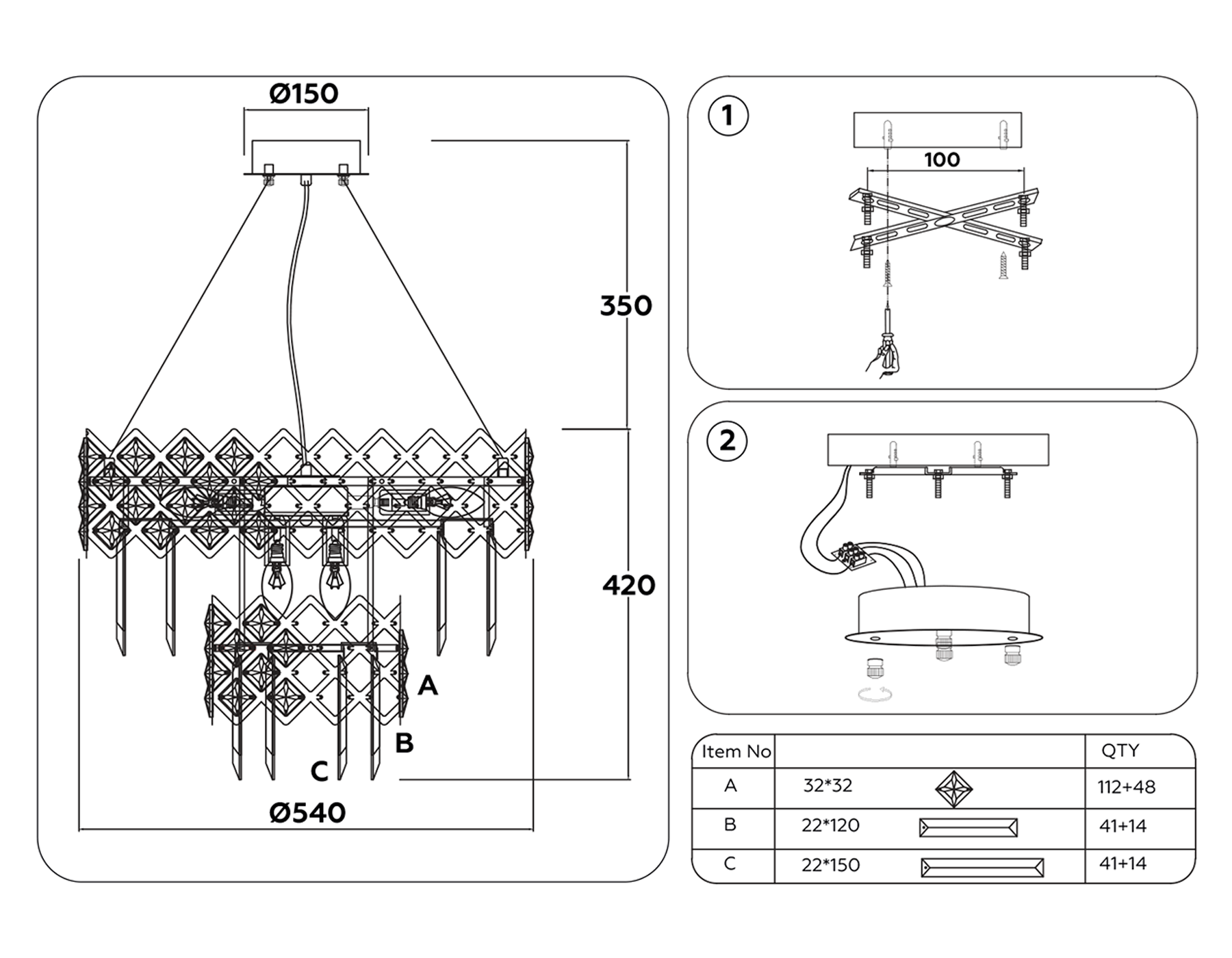 TR5275/8 GD/CL золото/прозрачный E14/8 max 40W D520*880