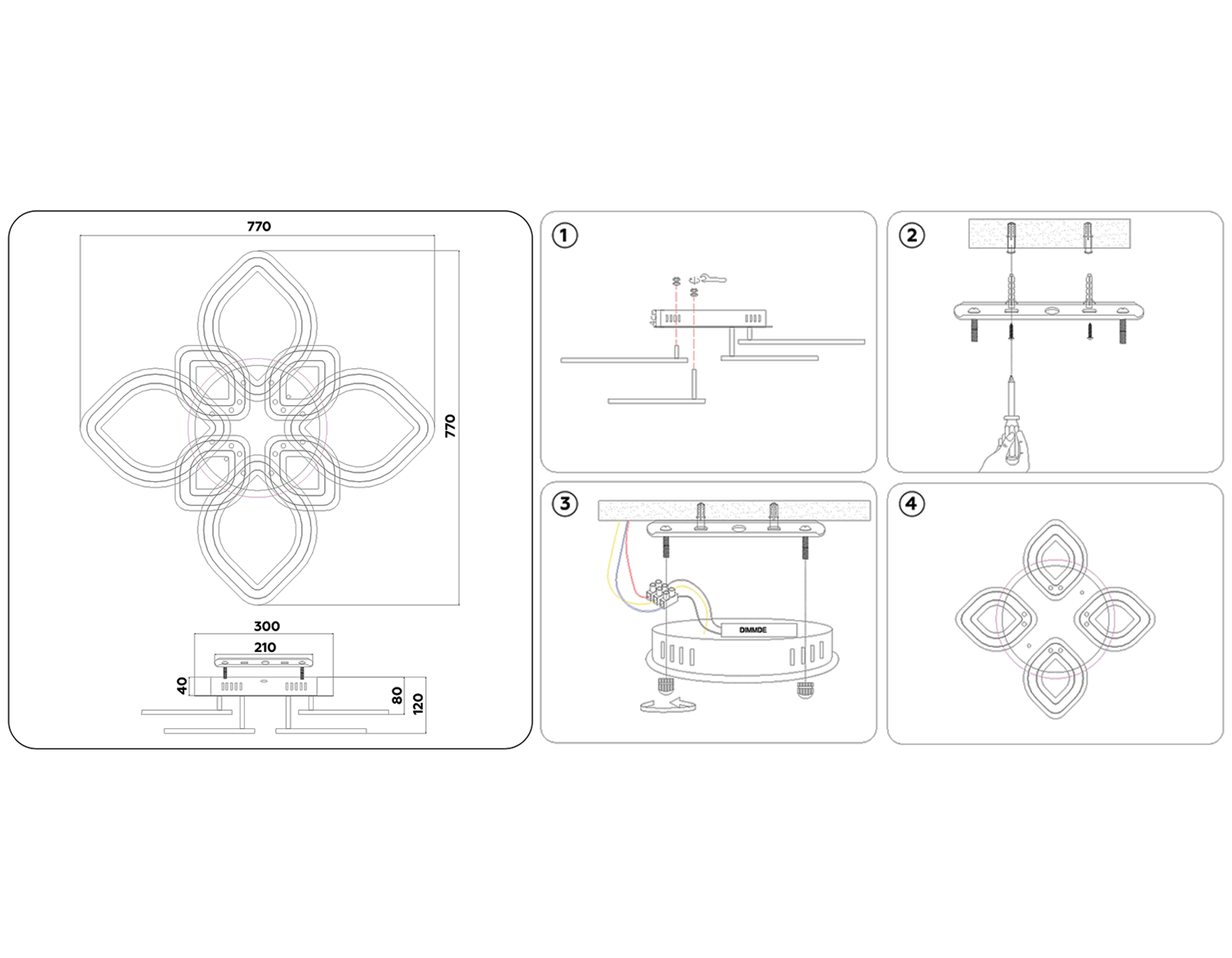 FA8844/4+4 WH белый 3000K/4200K/6400K 190W 770*770*120 (ПДУ РАДИО 2.4G)